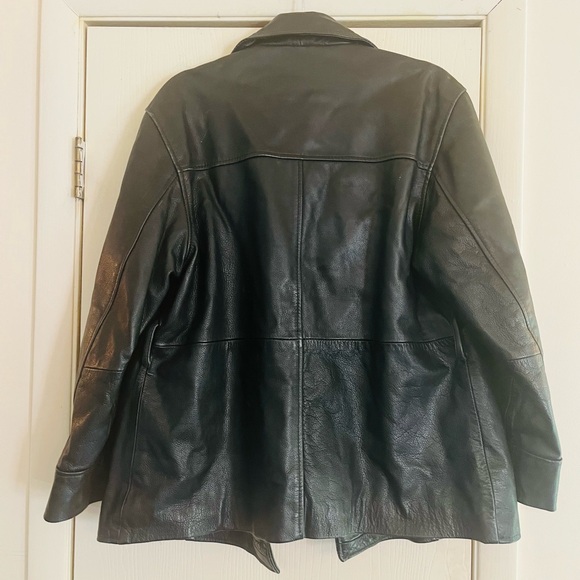 SOLD💔VTG 90s Baddie Black Leather Minimalist Model Off Duty Double Breasted Coat - Picture 6 of 8